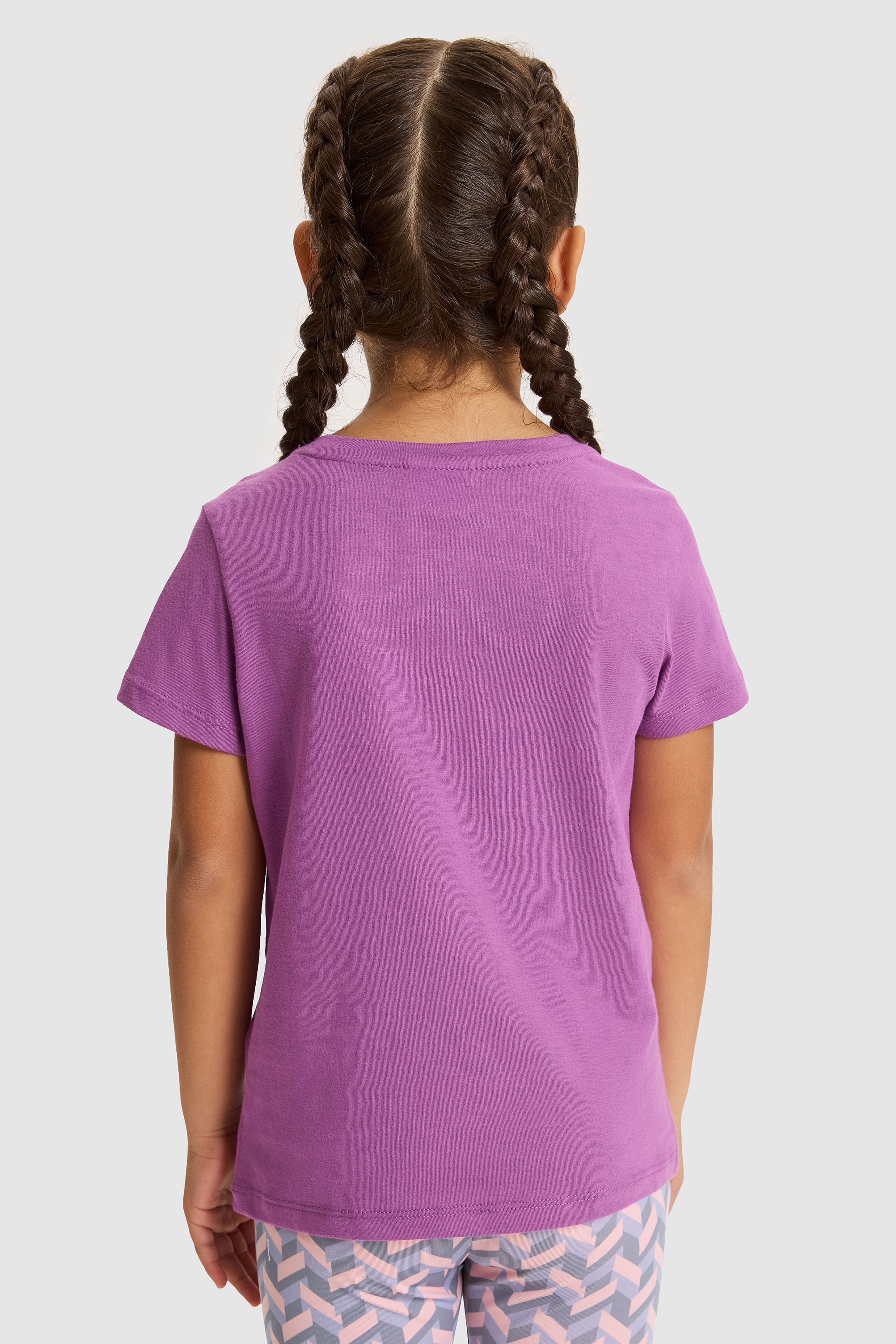 Kız Çocuk Mor Bisiklet Yaka Slim Fit %100 Pamuk Basic Tişört - Image 5
