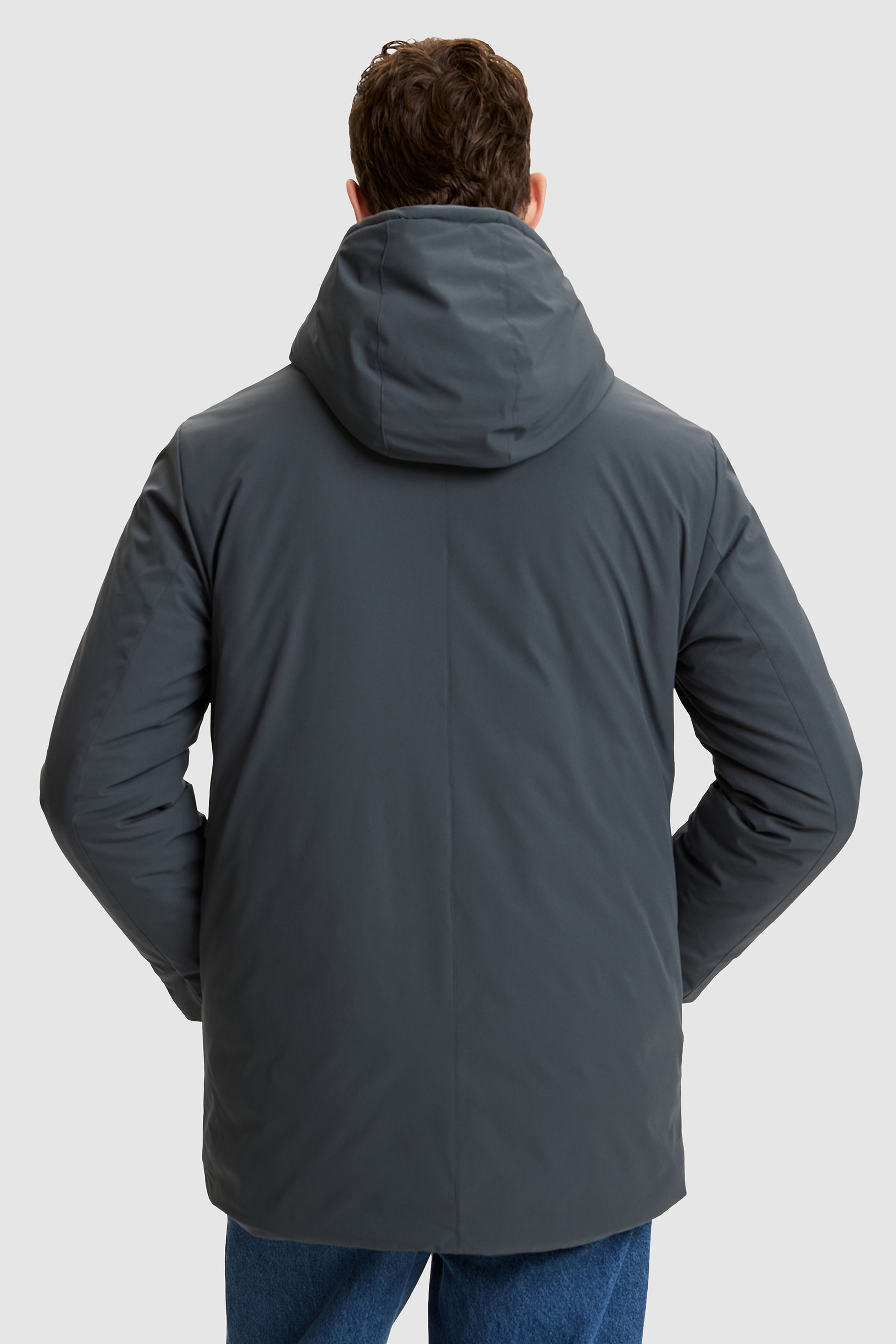 Erkek Gri Kapüşonlu Yaka Regular Fit Fermuarlı Çıtçıtlı Cepli Düz Tasarım Uzun Mont - Image 5