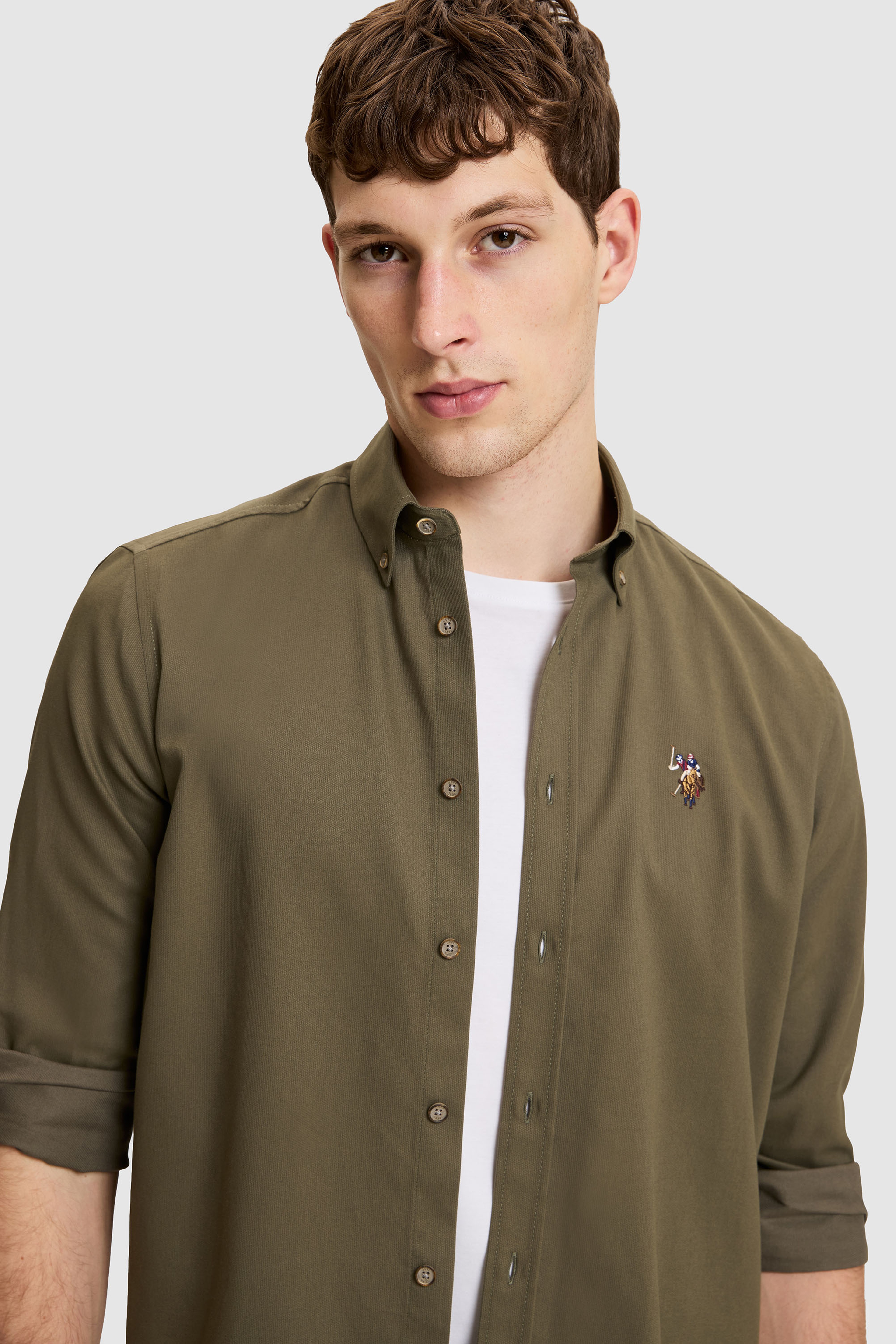 Erkek Haki Regular Fit %100 Pamuk Uzun Kollu Gömlek
