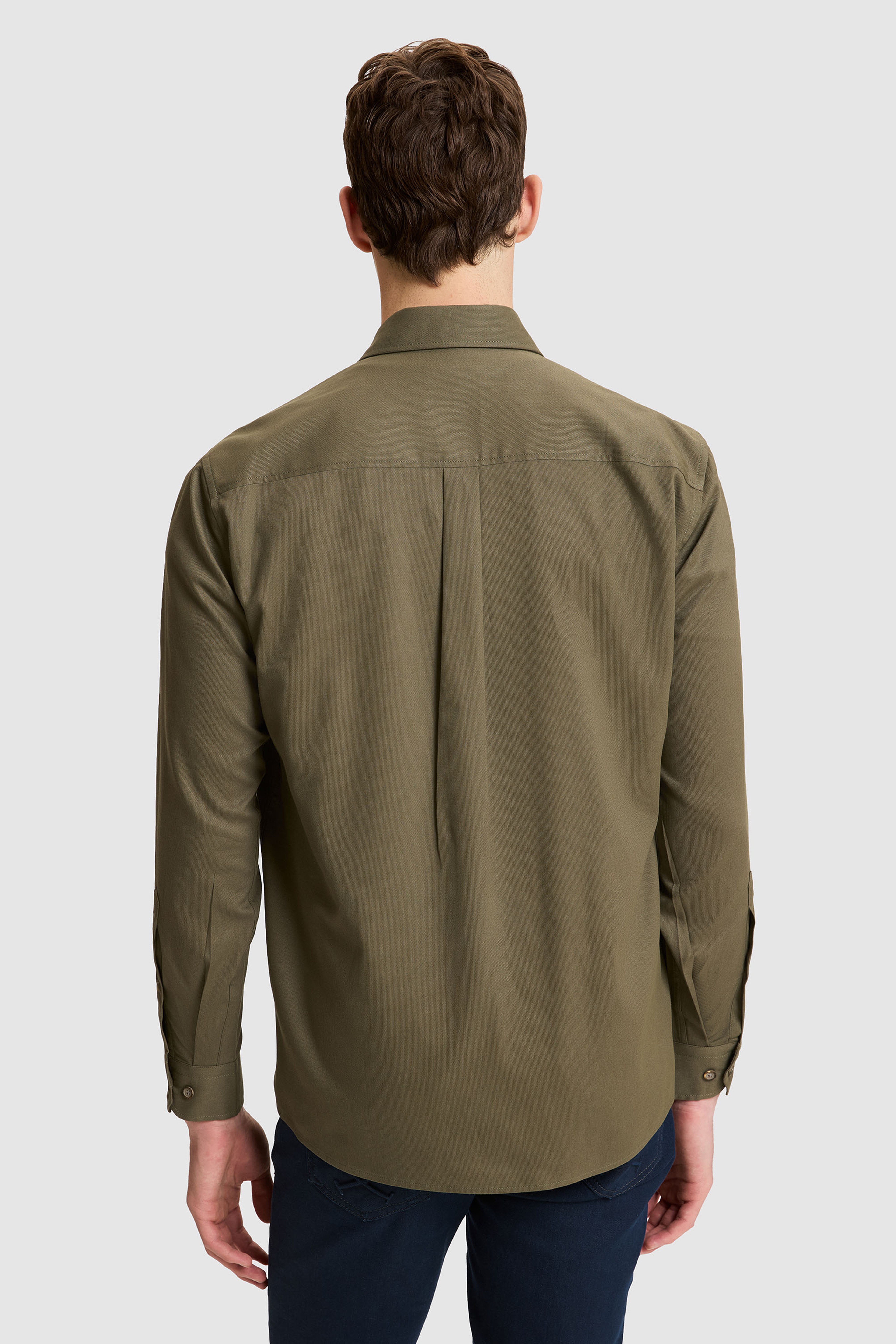Erkek Haki Regular Fit %100 Pamuk Uzun Kollu Gömlek - Image 5
