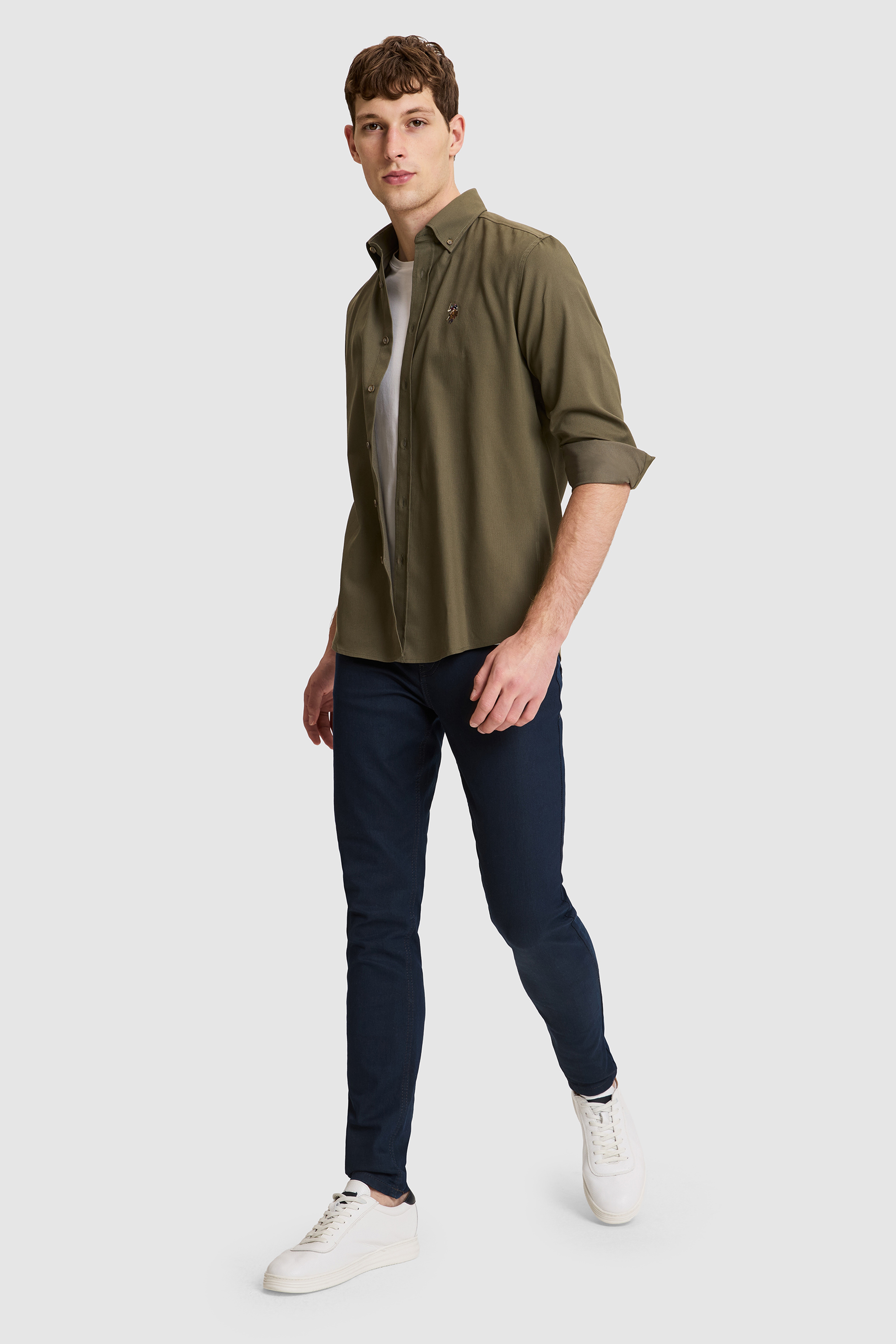 Erkek Haki Regular Fit %100 Pamuk Uzun Kollu Gömlek - Image 4