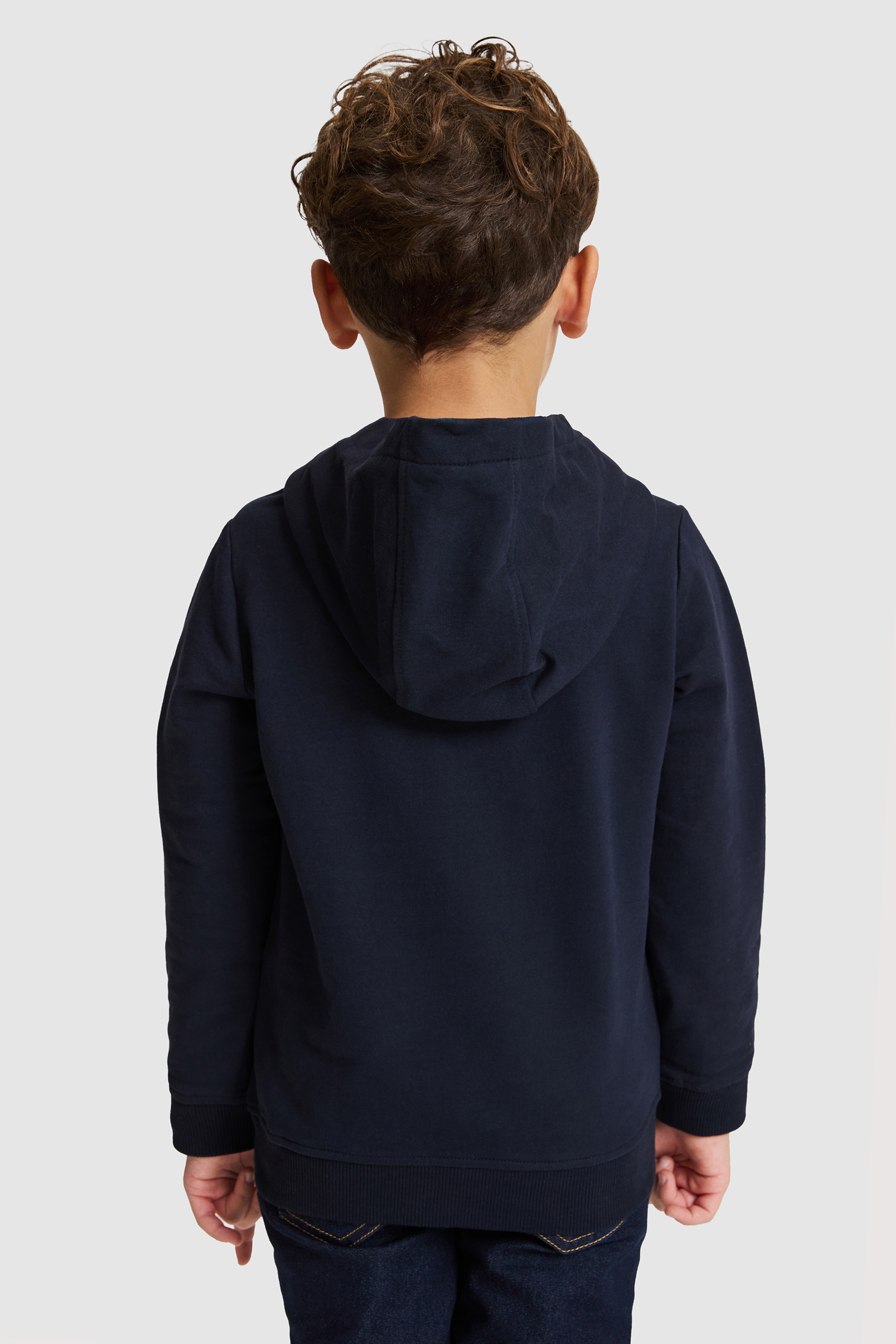 Erkek Çocuk Lacivert Kapüşonlu Yaka Regular Fit Logolu Düz %100 Pamuk Sweatshirt
