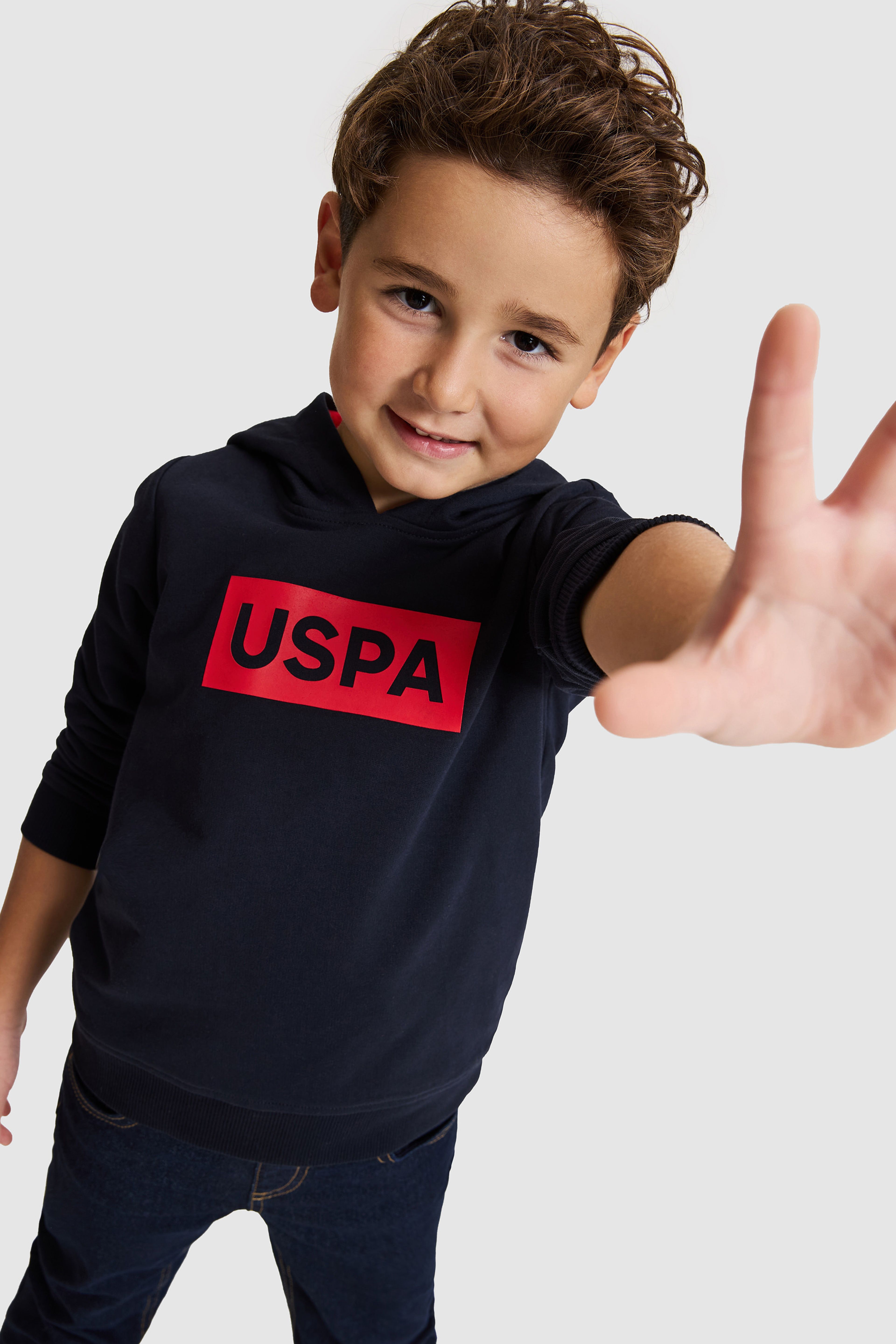 Erkek Çocuk Lacivert Kapüşonlu Yaka Regular Fit Logolu Düz %100 Pamuk Sweatshirt - Image 1