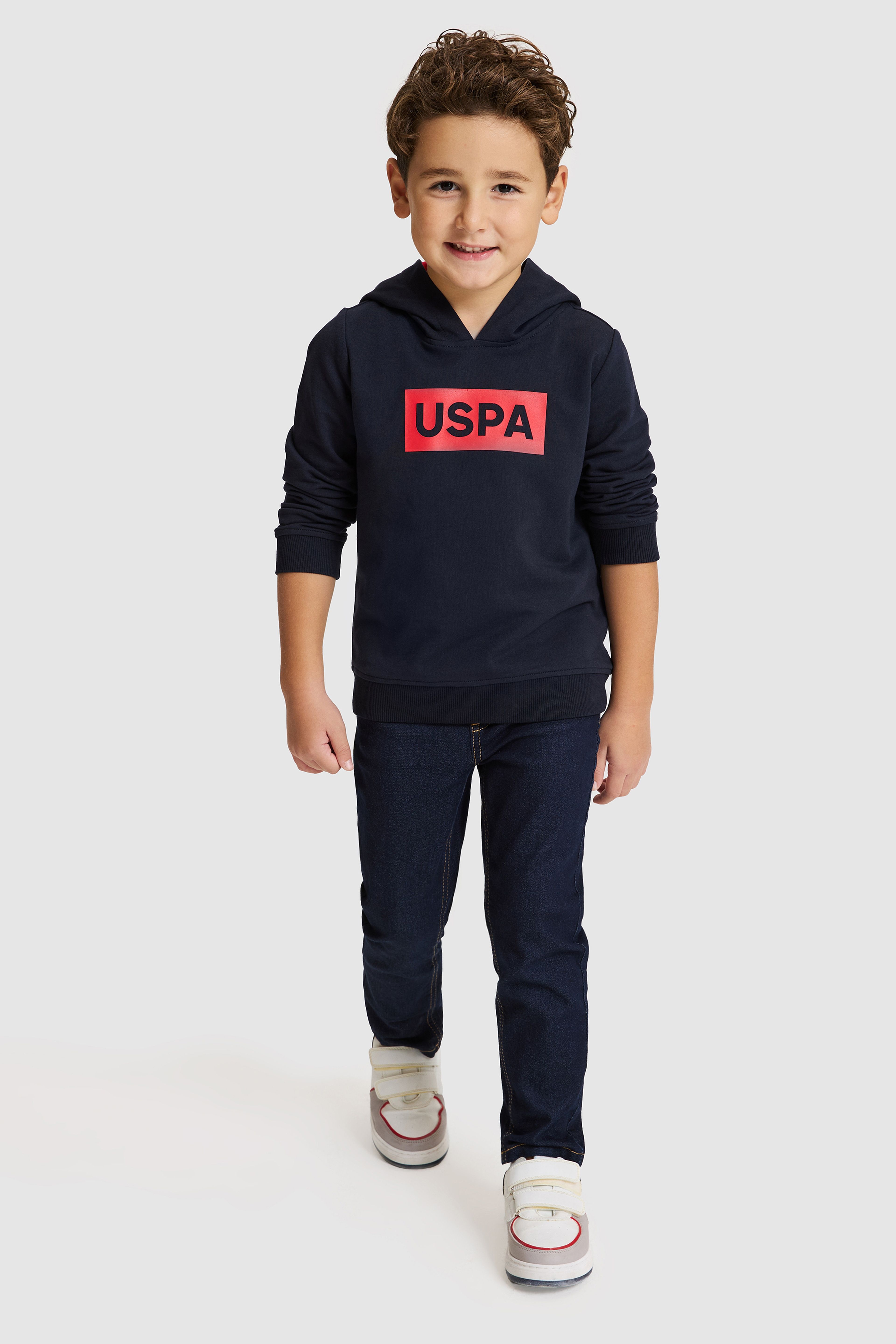 Erkek Çocuk Lacivert Kapüşonlu Yaka Regular Fit Logolu Düz %100 Pamuk Sweatshirt