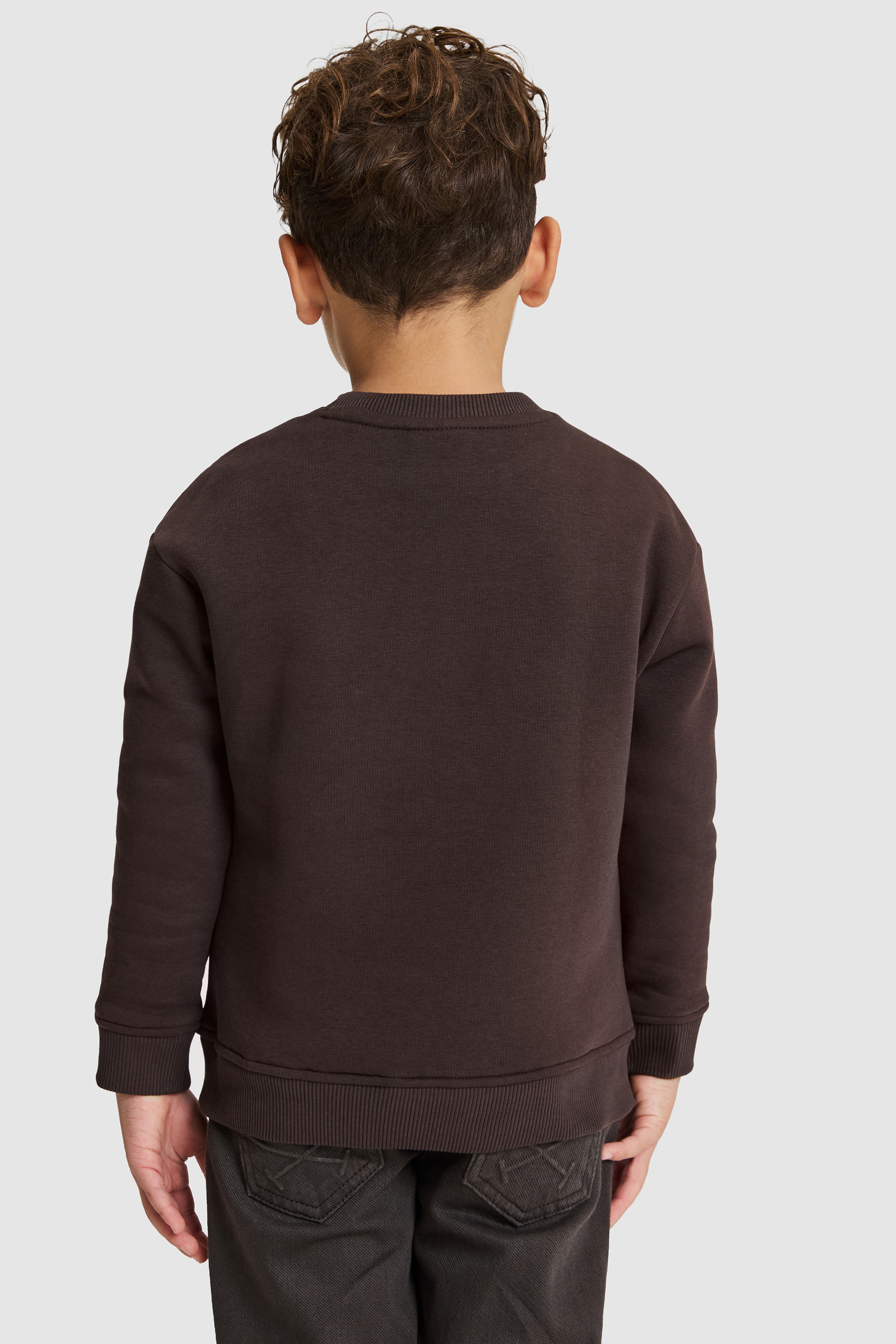 Erkek Çocuk Siyah Bisiklet Yaka Comfort Fit Logolu Düz Tasarım Sweatshirt - Image 6