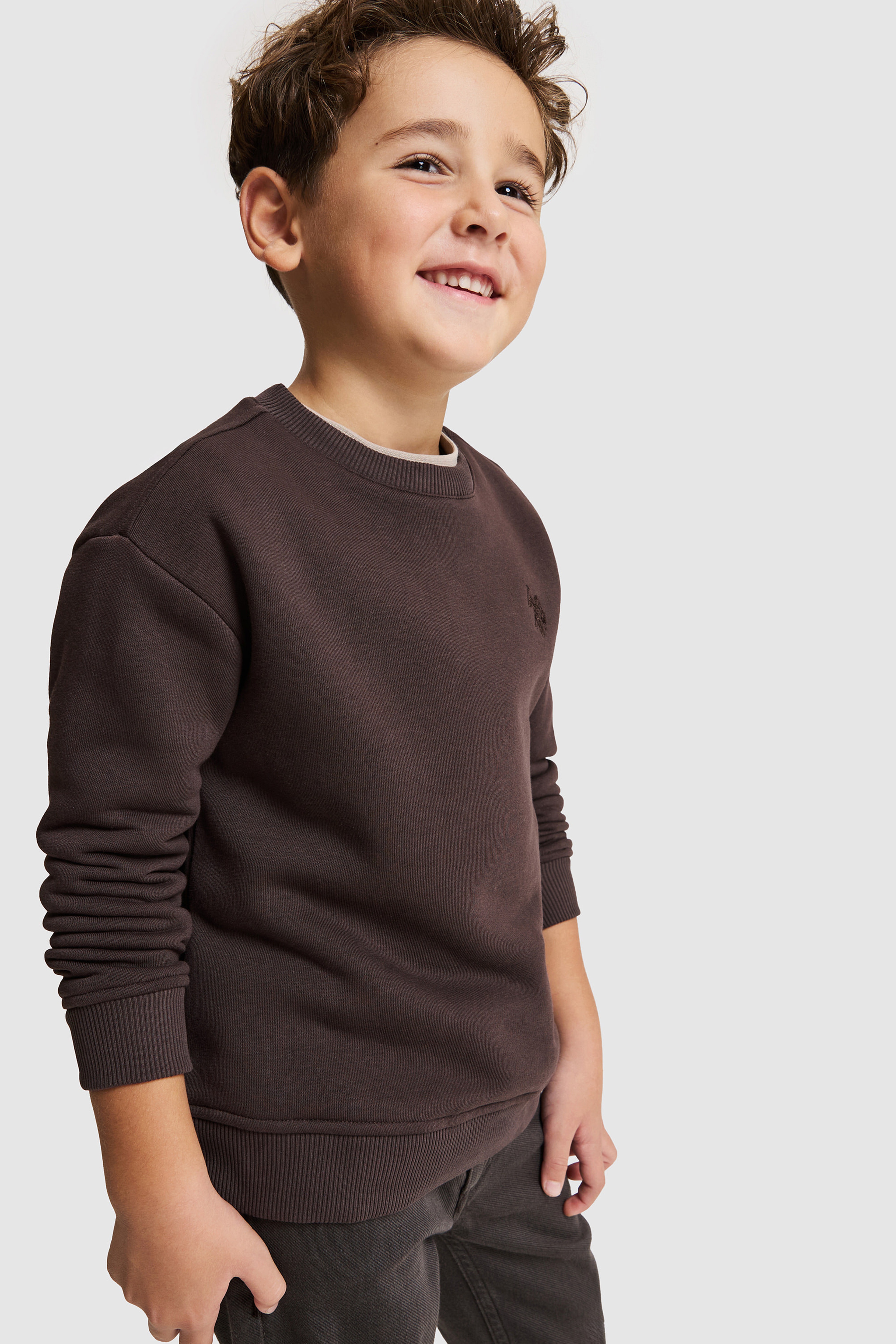 Erkek Çocuk Siyah Bisiklet Yaka Comfort Fit Logolu Düz Tasarım Sweatshirt - Image 3