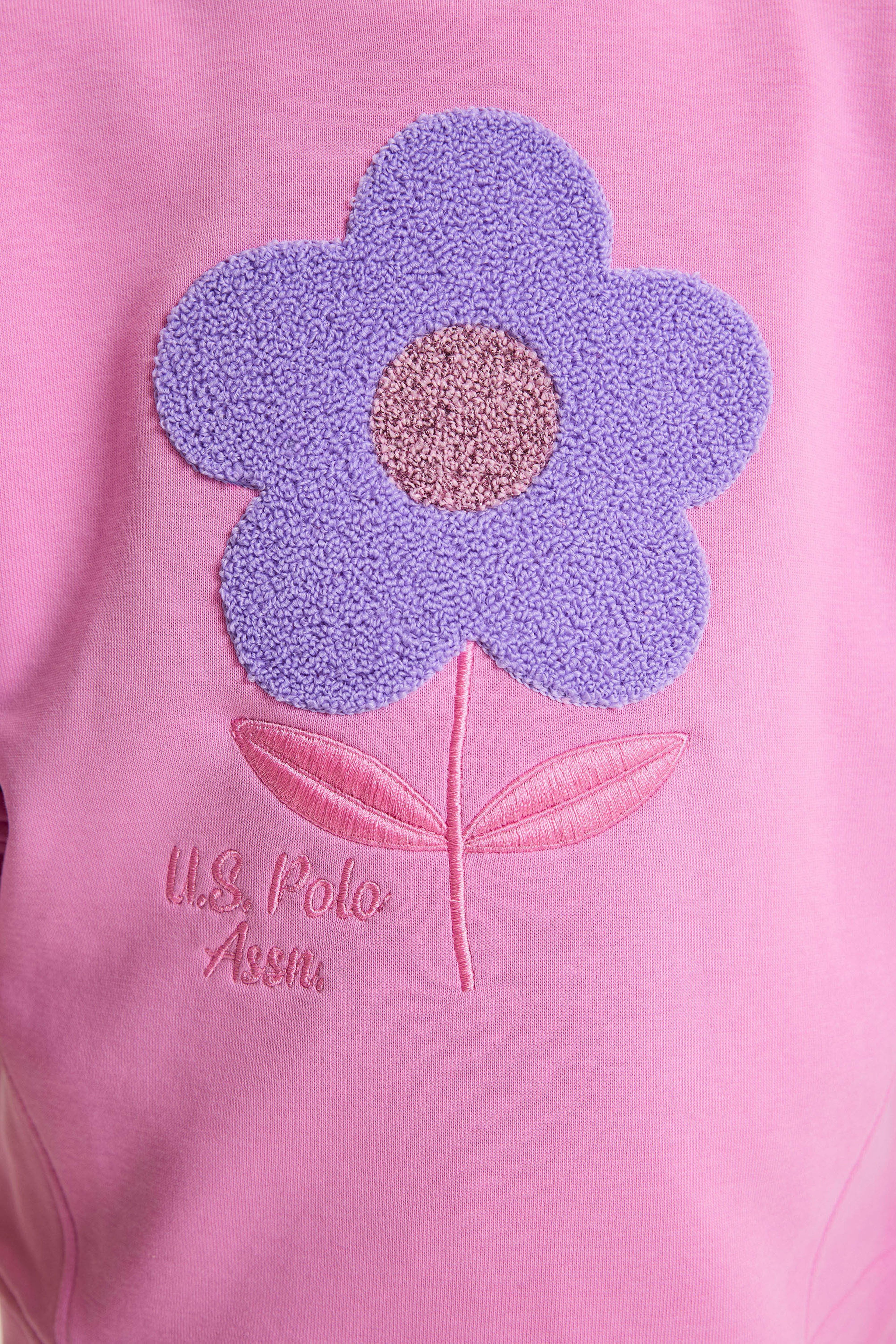 Kız Çocuk Pembe Bisiklet Yaka Oversize Fit Çiçek Motifli Nakış Detaylı Sweatshirt - Image 6